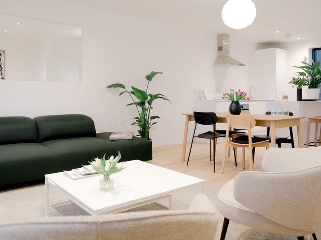 The kitchen and living/dining room area of one of the homes.