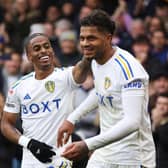 STAR MEN - Crysencio Summerville of Leeds United celebrates with teammate Georginio Rutter after scoring the team's fourth goal during the Championship match between Leeds United and Huddersfield Town at Elland Road. Pic: George Wood/Getty Images.