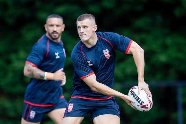 Leeds Rhinos' Ash Handley training at Robin Park, Wigan, ahead of England's Test against France in Toulouse on Saturday. Picture by Allan McKenzie/SWpix.com.