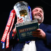 Wakefield Trinity owner Matt Ellis with the Super League Trophy. Picture by Olly Hassell/SWpix.com.