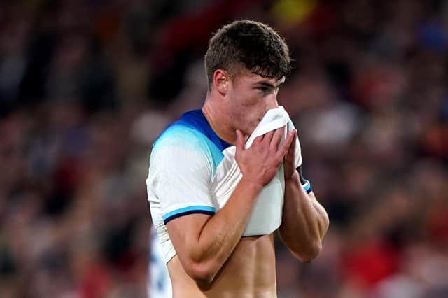 England's Charlie Cresswell reacts following Serbia's first goal scored by Vladimir Lucic (not pictured) during the UEFA Euro U21 Championship Qualifying Group F match at the City Ground, Nottingham. Picture date: Thursday October 12, 2023. (Photo credit: Joe Giddens/PA Wire)