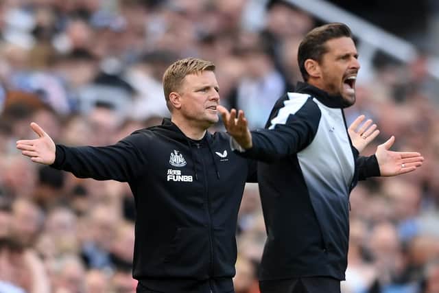 INJURY WORRIES: For Newcastle United boss Eddie Howe, left, and assistant Jason Tindall, right. Photo by Stu Forster/Getty Images.