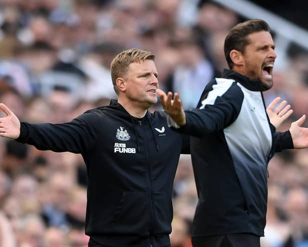 INJURY WORRIES: For Newcastle United boss Eddie Howe, left, and assistant Jason Tindall, right. Photo by Stu Forster/Getty Images.