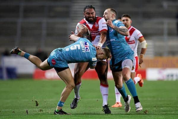 Saints' ex-Leeds centre Konrad Hurrell could return following a neck problem. Picture by Paul Currie/SWpix.com.
