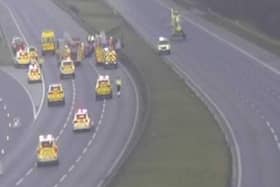 Emergency services vehicles and an air ambulance at the scene on the A1(M) near Wetherby. Picture: National Highways/Crown 2022