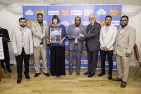 (Pictured is the ‘Newcomer of the Year, Leeds’ Award being presented by The Right Worshipful Lord Mayor of Westminster, Councillor Paul Dimoldenberg and The Lord Mayor’s Consort, Councillor Maggie Carman to the Bengal Lounge Restaurant representatives.)