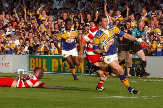 Danny McGuire scores for Rhinos against Wigan in 2005. Picture by Steve Riding.