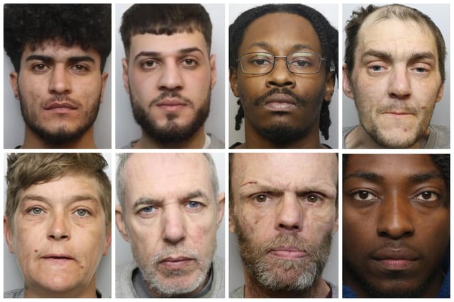 The eight criminals who have all been jailed this week. (pic by WYP)