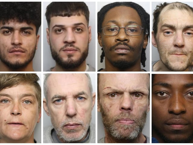 The eight criminals who have all been jailed this week. (pic by WYP)
