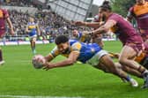 Kallum Watkins scores in Leeds Rhinos' home win against Huddersfield Giants at Easter. Picture by David Harrison.