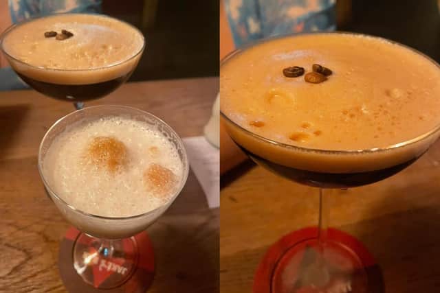Espresso martini, passionfruit mocktail, 'piece of cake' from Jake's Bar on Call Lane.