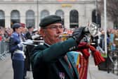 Pictured is bugler Craig Rosser at today's Remembrance Day parade and service at The War Memorial.