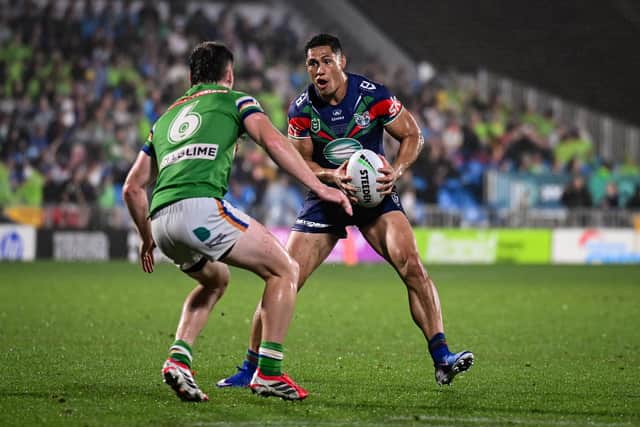 Roger Tuivasa-Sheck on the attack for New Zealand Warriors against Canberra Raiders earlier this month. Picture by Andrew Cornaga/PhotoSport NZ/SWpix.com.