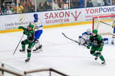 DECIDER: Brendan Sellan (left) celebrates his overtime winner against Leeds. Picture: Kev Bland/Knights Media.