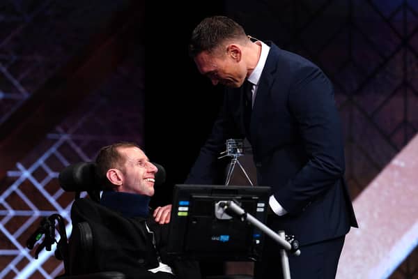 Kevin Sinfield holds his BBC Special Award alongside Rob Burrow during the BBC Sports Personality of the Year Awards 2022 held at MediaCityUK, Salford. (Pic: PA)
