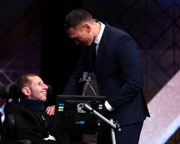 Kevin Sinfield holds his BBC Special Award alongside Rob Burrow during the BBC Sports Personality of the Year Awards 2022 held at MediaCityUK, Salford. (Pic: PA)