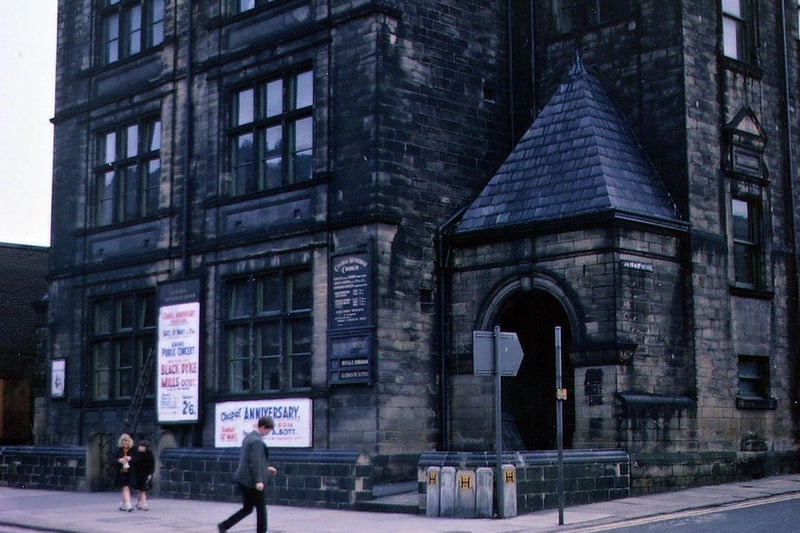 The Central Methodist Church Sunday School at the corner of Queen Street and Wesley Street in May 1968. The church itself was behind. The school was built in 1883-84 but was demolished shortly after this photograph and a Tesco supermarket was built on the site.