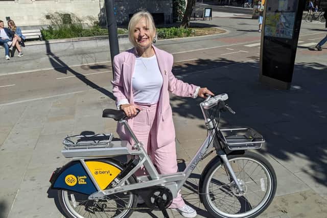 Tracy Brabin, the mayor of West Yorkshire, with one of the Beryl Bikes that will soon be a familiar sight in the city. Picture: Local Democracy Reporting Service