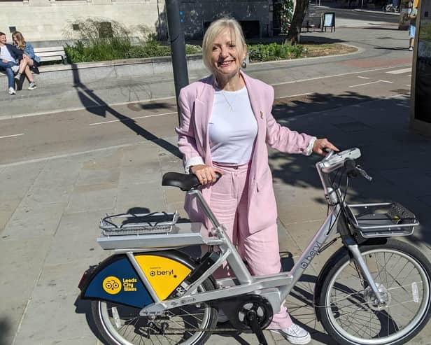 Tracy Brabin, the mayor of West Yorkshire, with one of the Beryl Bikes that will soon be a familiar sight in the city. Picture: Local Democracy Reporting Service