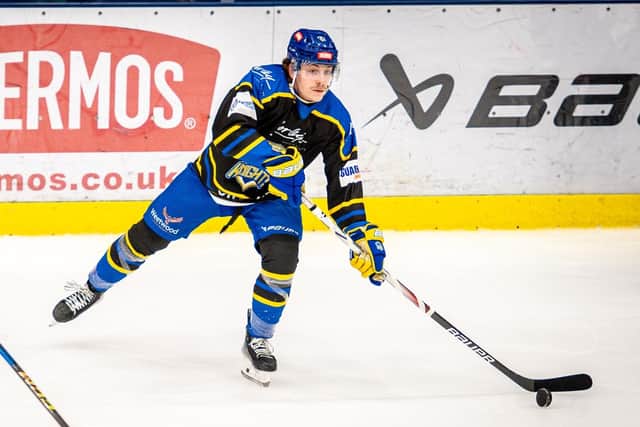 DOUBLE DELIGHT: Oli Endicott scored twice in Leeds Knights' 7-3 win at Sheffield Steeldogs. Picture: ben Gordon/Knights Media.
