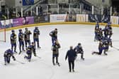 DOWNED: Leeds Knights show their disappointment after being beaten 5-4 in overtime by Milton keynes Lightning at Coventry's SkyDome Arena. Picture: Phil Harrison