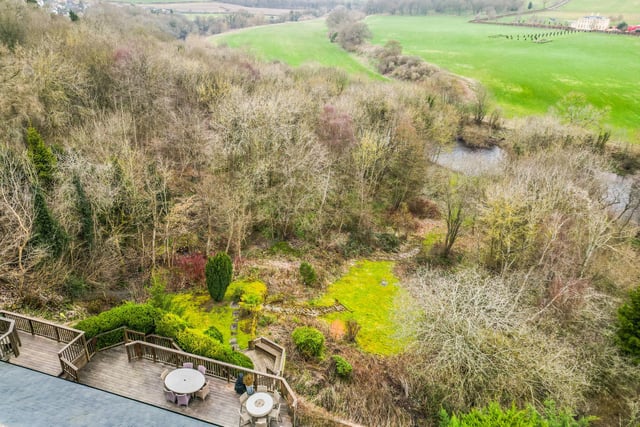 Looking down from the house, over the garden, to the river below.