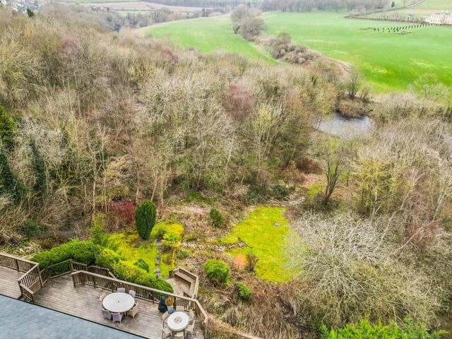 Looking down from the house, over the garden, to the river below.