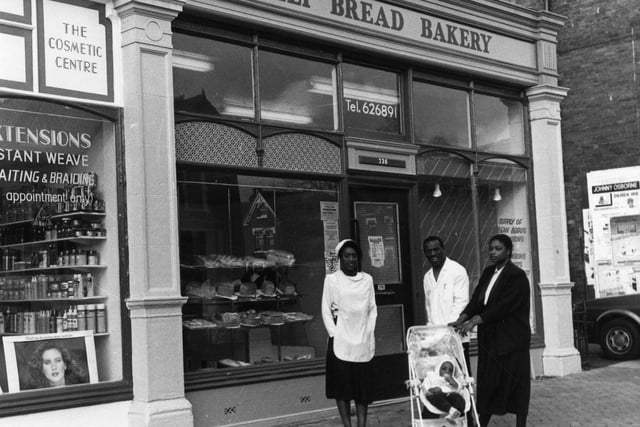 The Daily Bread Bakery, a Caribbean baker on Chapeltown Road. It was housed in one of the shop units of the Chapeltown Business Centre and run by Ma and Floyd 'the Man' Parris. All the bread and cakes are freshly baked on the premises and include a British and Caribbean range.