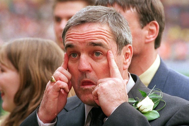 An emotional Leeds coach Graham Murray during the post-match celebrations.