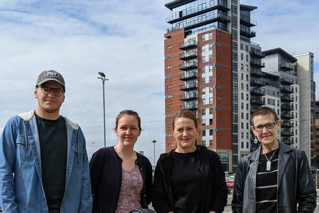 Some of the residents opposed to tower block proposals for a car park next to the Whitehall Waterfront development in Leeds city centre. Picture: Local Democracy Reporting Service
