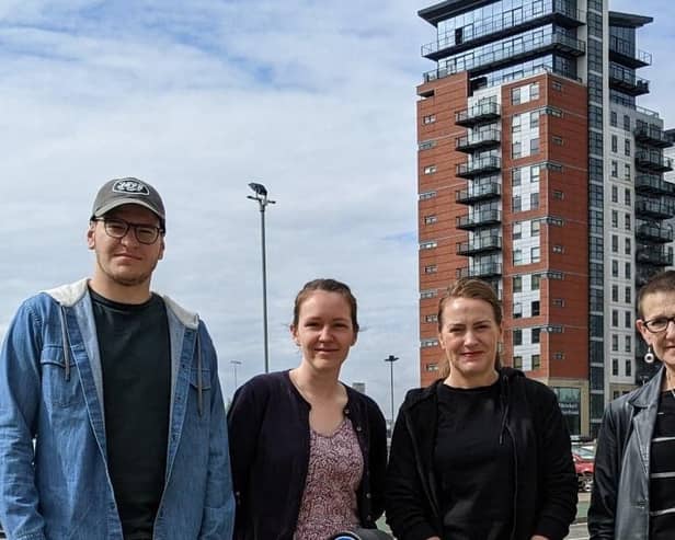 Some of the residents opposed to tower block proposals for a car park next to the Whitehall Waterfront development in Leeds city centre. Picture: Local Democracy Reporting Service