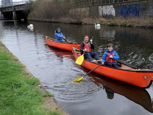 There were also opportunities to take part in canoeing taster sessions. Pictured are John Mullen and son Francis with instructor Alec Berry, of Carnegie Great Outdoors.