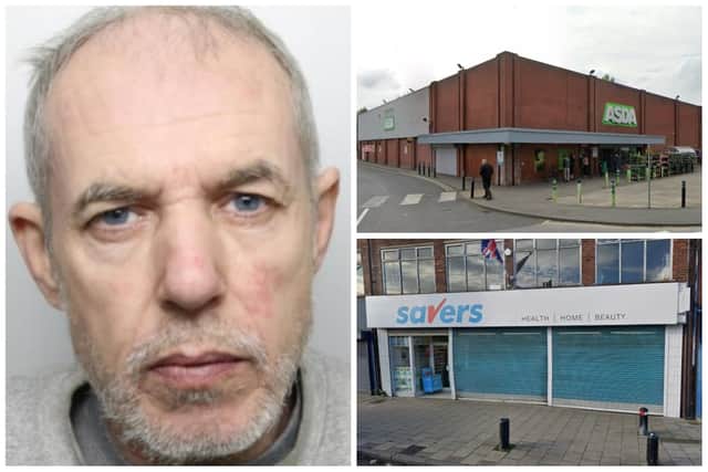 Crawford stole from shops including Asda and Savers in South Elmsall after being banned from even entering the town. (pic by WYP / Google Maps)