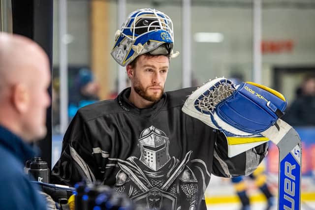 FOCUS: Leeds Knights' netminder, Sam Gospel. Picture: Ben Gordon/Knights Media