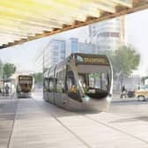 An artists impression of light rail trams trains network public transport system for the West Yorkshire mass transit scheme across the county. Picture: WYCA
