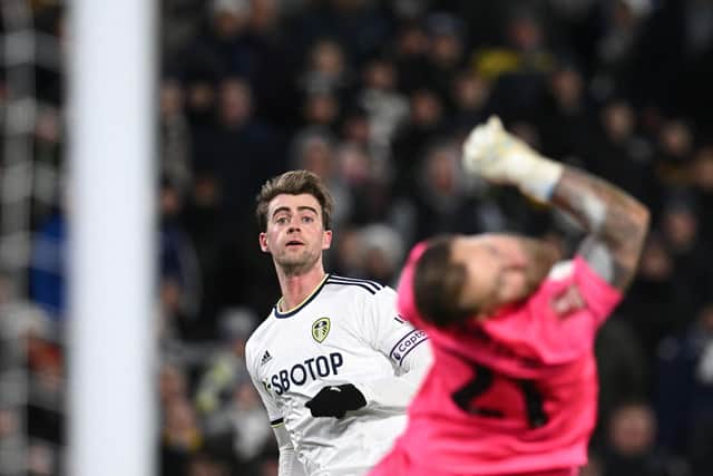 CLEAR MAIN THREAT: Patrick Bamford for Leeds United at Old Trafford. Photo by PAUL ELLIS/AFP via Getty Images.