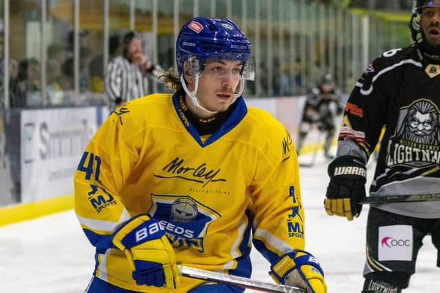 UP AND RUNNING: Oli Endicott scored a first-period equaliser for Leeds Knights against Milton Keynes Lightning on Sunday night. Picture: Aaron Badkin/Leeds Knights