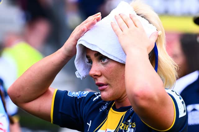 Leeds Rhinos' Lucy Murray cools off after a win at St Helens in June. Picture by Olly Hassell/SWpix.com.