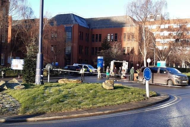 The scene outside St James' Hospital earlier this year.