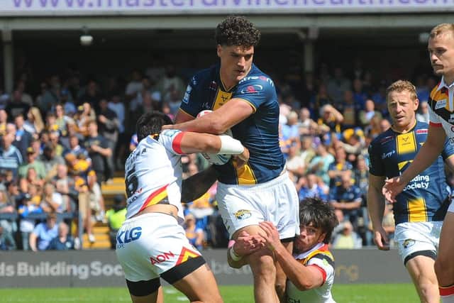 Ben Littlewood in action for Leeds Rhinos against Bradford Bulls yesterday.  Picture by Steve Riding.