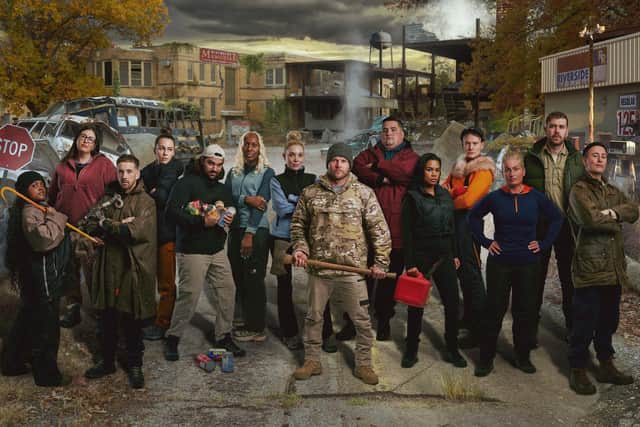 The participants in this week's 'experiment' from Channel 4, Apocalypse. From left, Kyra; Laura; Matty; Kelly; Dean; Celia; Kiera; Scott; Steven; Brooke; Bertie; Louise; Ioan and Freddie. (Picture: Matthew Salacuse/Channel 4)