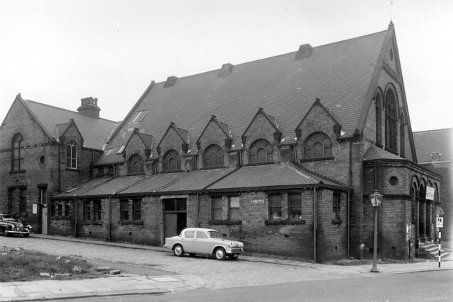 A view across Cherry Row to the old Lincoln Fields Wesleyan Methodist Sunday School at the junction with Hill Street. This locality is known as Newtown. Pictured in August 1958.