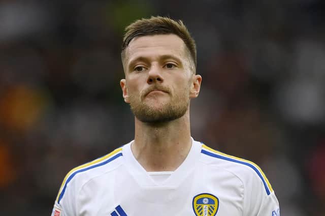 LEEDS, ENGLAND - SEPTEMBER 23:  Liam Cooper of Leeds United during the Sky Bet Championship match between Leeds United and Watford at Elland Road on September 23, 2023 in Leeds, England. (Photo by Ben Roberts Photo/Getty Images)