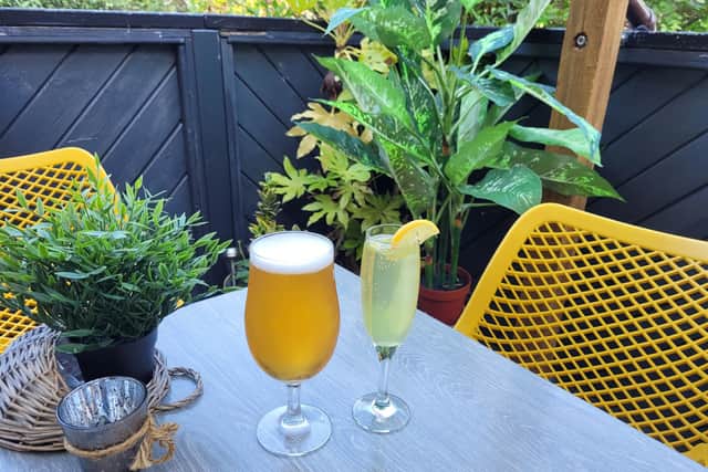 The Yon lager and lemon fizz soak up the rays on the beautiful outdoor terrace.