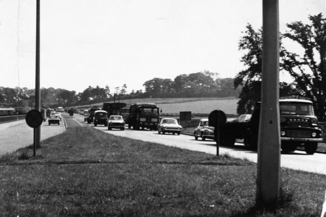 Heavy traffic on the Great North Road in June 1968.