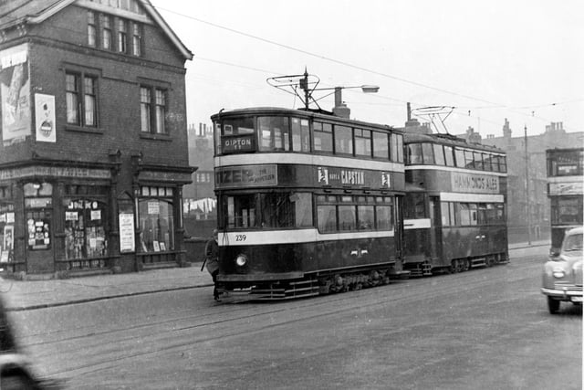Tram no 239 on route 11 to Gipton, close to Tempest Road on April 1955. The photo was taken on the trams last day.