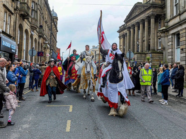 This year’s parade was led by a performer on horseback dressed as the legendary saint.
