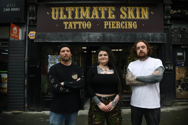 Ultimate Skin tattoo and piercing studio celebrating their 25th anniversary. From left, Chris Jenkinson, Katie Berry and David Barry. Picture: Jonathan Gawthorpe