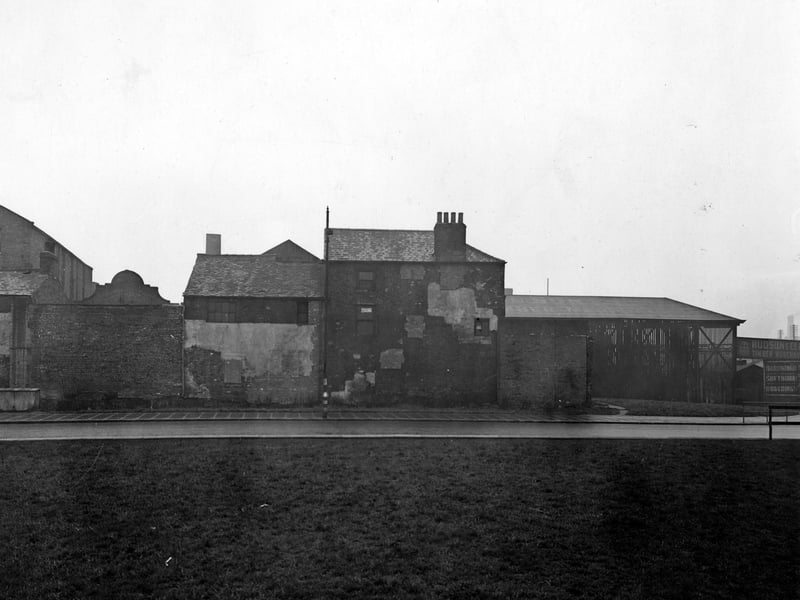The north side of Marsh Lane looking at Marsh Lane tenements in December 1945. Hudson and Co. Ltd, (timber merchants), can just be seen on the right.