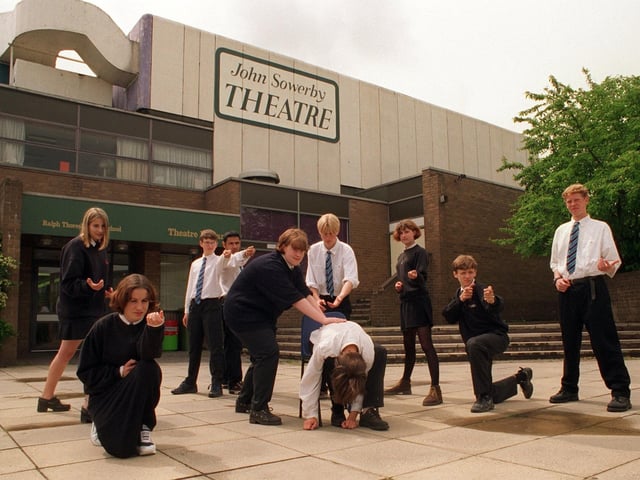 Members of the cast from the Ralph Thoresby High's production of Voices of the Living and the Dead  were prepating to take to the stage to officially reopen the school's John Sowerby Theatre which was damaged in an arson attack. Pictured in June 1996.